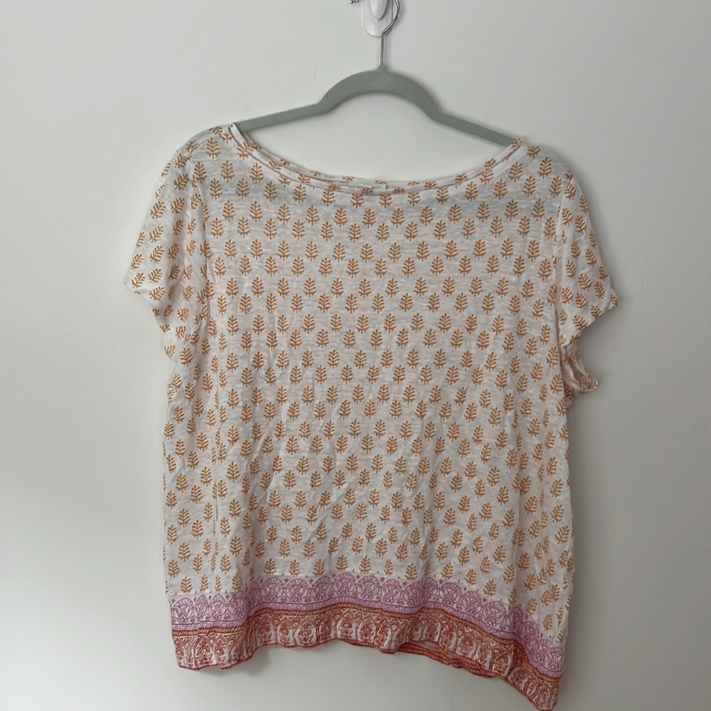 J.JILL Love Linen Women’s Yellow Ivory Floral Printed Tee Petite Size L Petite